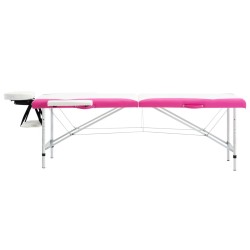 Table de massage pliable 2 zones Aluminium Blanc et rose 