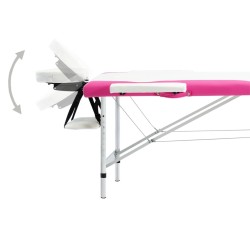 Table de massage pliable 2 zones Aluminium Blanc et rose 