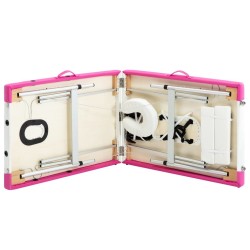 Table de massage pliable 2 zones Aluminium Blanc et rose 