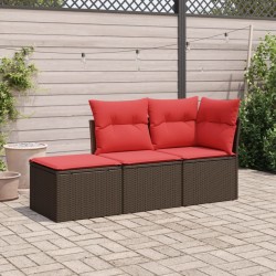 Salon de jardin avec coussins 3 pcs marron résine tressée 