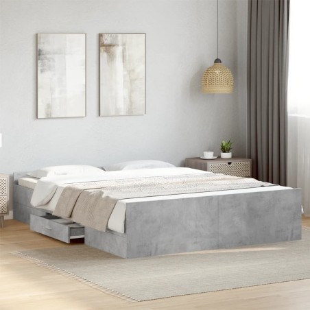 Cadre de lit avec tiroirs sans matelas gris béton 150x200 cm 