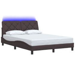 Cadre de lit avec LED sans matelas marron foncé 140x200cm tissu 