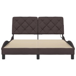Cadre de lit avec LED sans matelas marron foncé 140x200cm tissu 