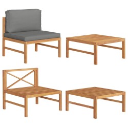 Salon de jardin 2 pcs avec coussins gris foncé Bois de teck 