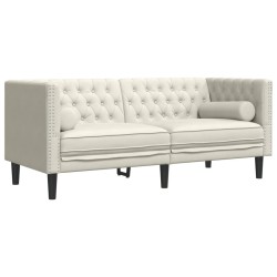 Canapé Chesterfield avec traversins 2 places crème velours 