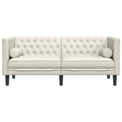 Canapé Chesterfield avec traversins 2 places crème velours 
