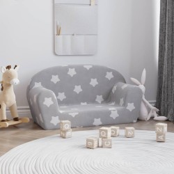 Canapé enfants 2 places gris clair avec étoiles peluche douce 