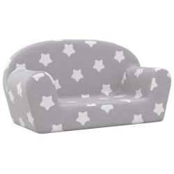 Canapé enfants 2 places gris clair avec étoiles peluche douce 
