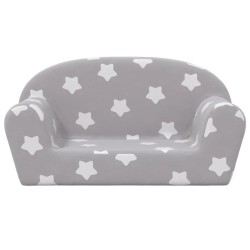 Canapé enfants 2 places gris clair avec étoiles peluche douce 