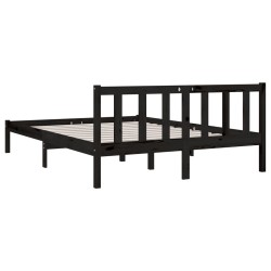 Cadre de lit sans matelas noir bois massif 