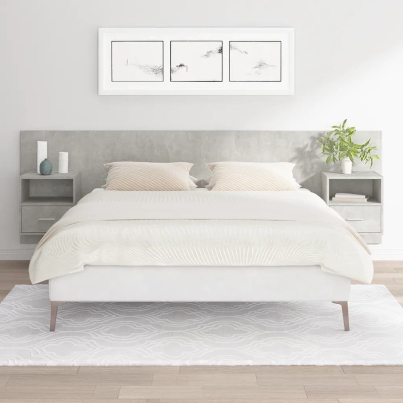 Tête de lit avec armoires Gris béton Bois d'ingénierie 