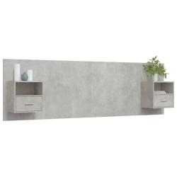 Tête de lit avec armoires Gris béton Bois d'ingénierie 