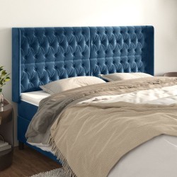 Tête de lit avec oreilles Bleu foncé 203x16x118/128 cm Velours 