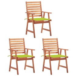 Chaises à manger d'extérieur lot de 3 et coussins Acacia massif 