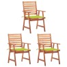 Chaises à manger d'extérieur lot de 3 et coussins Acacia massif 