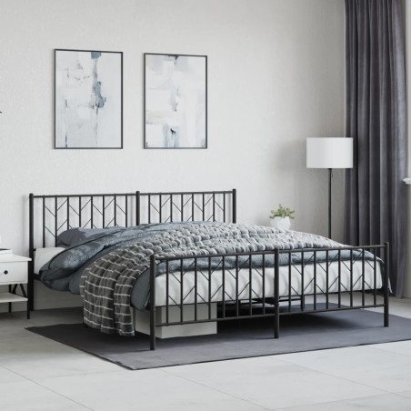Cadre de lit métal sans matelas avec pied de lit noir 180x200cm 