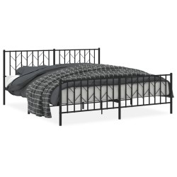 Cadre de lit métal sans matelas avec pied de lit noir 180x200cm 