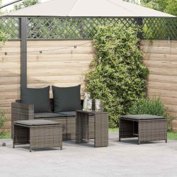 Salon de jardin 5 pcs avec coussins empilable gris polyrotin 