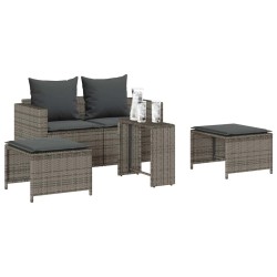 Salon de jardin 5 pcs avec coussins empilable gris polyrotin 