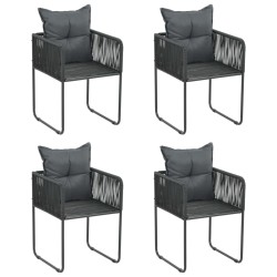 Chaises d'extérieur lot de 4 avec oreillers Résine tressée Noir 