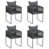 Chaises d'extérieur lot de 4 avec oreillers Résine tressée Noir 
