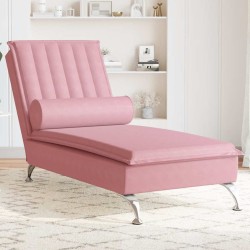 Chaise longue de massage avec traversin rose velours 