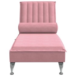 Chaise longue de massage avec traversin rose velours 