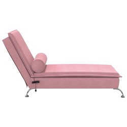 Chaise longue de massage avec traversin rose velours 