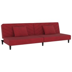 Canapé-lit à 2 places et deux oreillers Rouge bordeaux Velours 