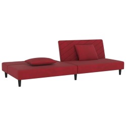 Canapé-lit à 2 places et deux oreillers Rouge bordeaux Velours 
