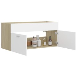 Armoire d'évier Blanc et chêne sonoma Bois d’ingénierie 