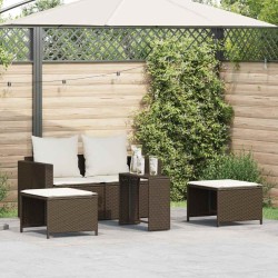 Salon de jardin 5 pcs avec coussins empilable marron polyrotin 