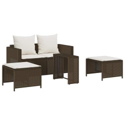Salon de jardin 5 pcs avec coussins empilable marron polyrotin 