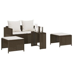 Salon de jardin 5 pcs avec coussins empilable marron polyrotin 