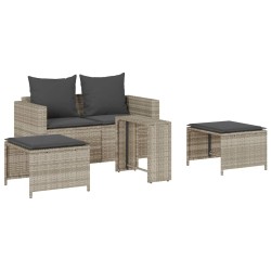 Salon de jardin 5 pcs coussins empilable gris clair polyrotin 