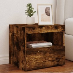 Table de chevet avec lumières LED chêne fumé 50x40x45 cm 