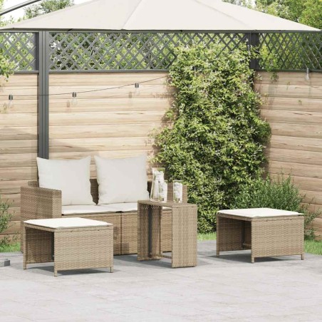 Salon de jardin 5 pcs avec coussins empilable beige polyrotin 
