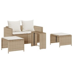Salon de jardin 5 pcs avec coussins empilable beige polyrotin 
