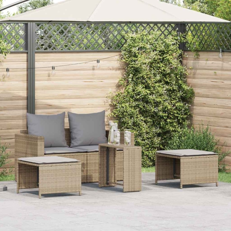 Salon de jardin 5 pcs avec coussins empilable beige polyrotin 