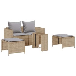 Salon de jardin 5 pcs avec coussins empilable beige polyrotin 