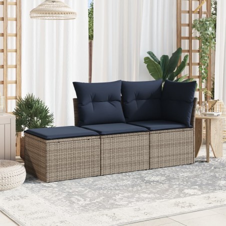 Salon de jardin avec coussins 3 pcs gris résine tressée 