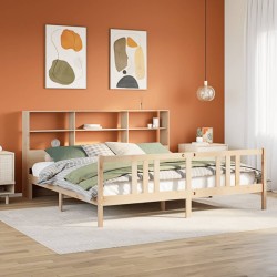 Lit bibliothèque sans matelas 200x200 cm bois massif de pin 