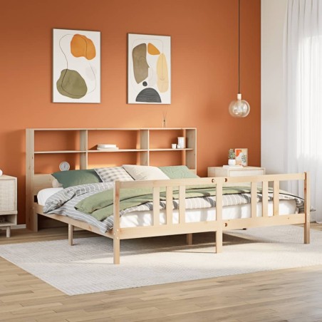 Lit bibliothèque sans matelas 200x200 cm bois massif de pin 