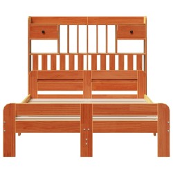 Lit bibliothèque sans matelas cire marron 135x190 cm pin massif 