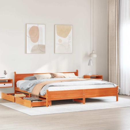 Cadre de lit sans matelas cire marron 180x200cm bois pin massif 
