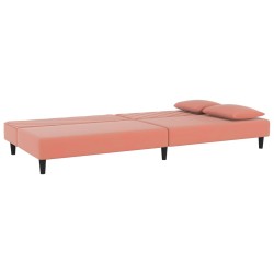 Canapé-lit à 2 places avec deux oreillers Rose Velours 