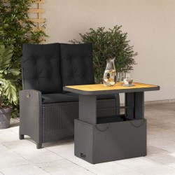 Ensemble à manger de jardin coussins 2pcs noir résine tressée 