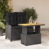 Ensemble à manger de jardin coussins 2pcs noir résine tressée 