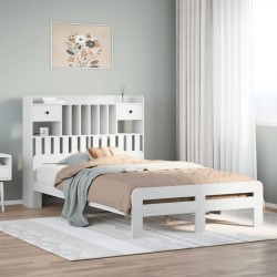 Lit bibliothèque sans matelas blanc 135x190 cm bois pin massif 
