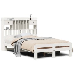 Lit bibliothèque sans matelas blanc 135x190 cm bois pin massif 